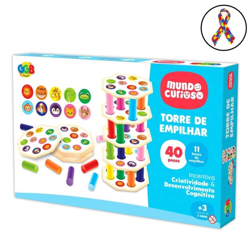 Brinquedo didático Torre de Empilhar divertida com 40 peças GGBplast