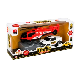 Brinquedo helicóptero traffic service carro + acessórios