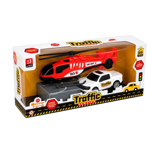Brinquedo helicóptero traffic service carro + acessórios