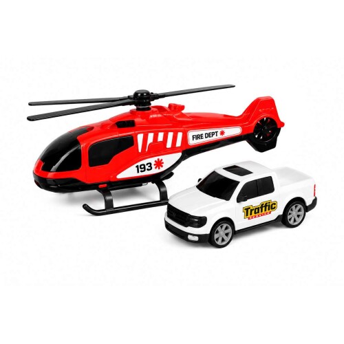 Brinquedo helicóptero traffic service carro + acessórios