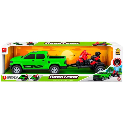 Brinquedo pick up com moto e carreta road team (v)
