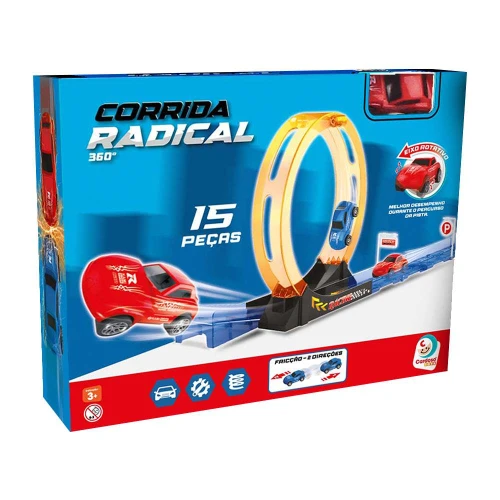 Brinquedo pista com 01 carrinho corrida radical 15 peças Cardoso Toys