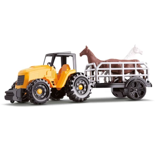 Brinquedo trator boiadeiro com 02 animais Farm Works Orange Toys