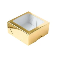 Caixa papel kraft dourado com visor 11x11x6cm - Moinho Atacadista