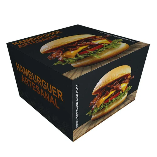 Caixa de papelão para hamburguer delivery preta com 40 unidades
