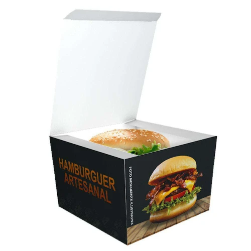 Caixa de papelão para hamburguer delivery preta com 40 unidades