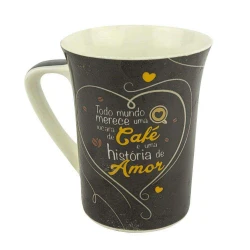 Caneca de ceramica decorada Café e amor 320ml na caixa wellmix
