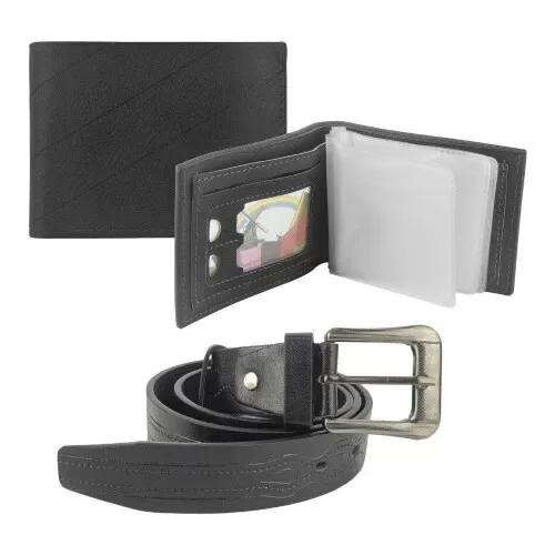 Carteira masculina sintética + cinto kit
