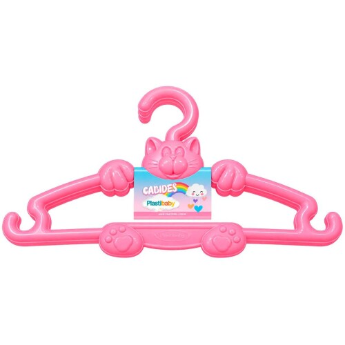 Cabide infantil de plástico gato rosa-azul com 03 unidades