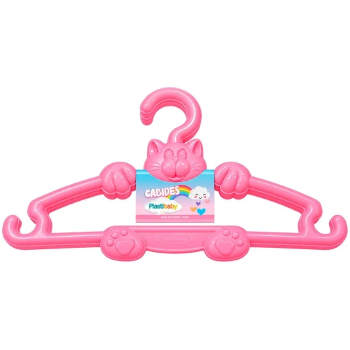 Cabide infantil de plástico gato rosa-azul com 03 unidades