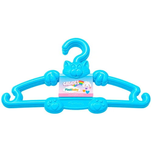 Cabide infantil de plástico gato rosa-azul com 03 unidades