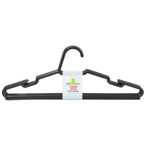 Cabide plástico smart preto com 03 unidades Plastserv