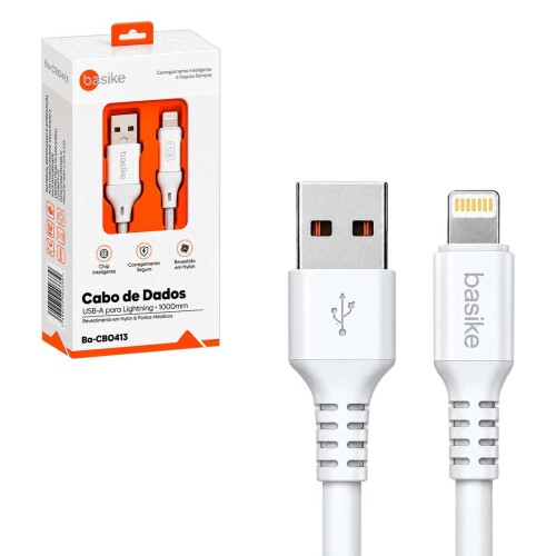 Cabo usb para celular iphone nylon 01 metro 12w Basike Cabo usb para celular iphone nylon 01 metro 12w Basike