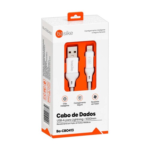 Cabo usb para celular iphone nylon 01 metro 12w Basike Cabo usb para celular iphone nylon 01 metro 12w Basike