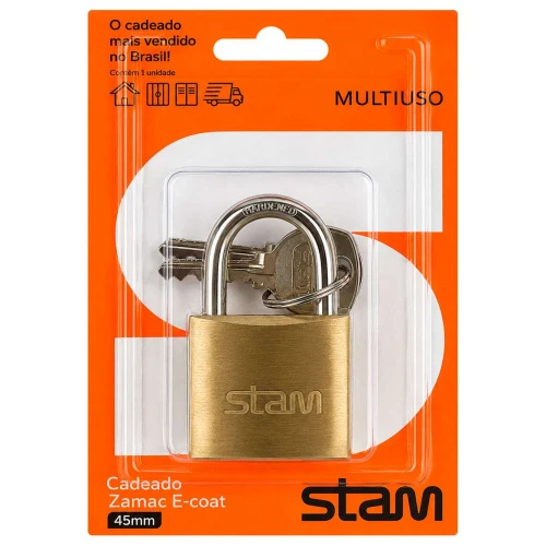 Cadeado 45mm zamac latonado encartelado Stam Cadeado 45mm zamac latonado encartelado Stam