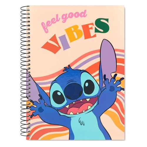 Caderno capa dura 01x1 80 folhas Stitch Good Vibes Culturama