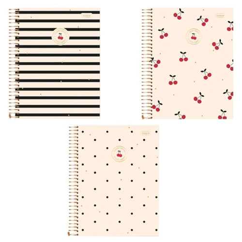 Caderno capa dura 01x1 80 folhas feminino cherry love