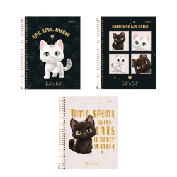 Caderno capa dura 01x1 80 folhas feminino cute cat