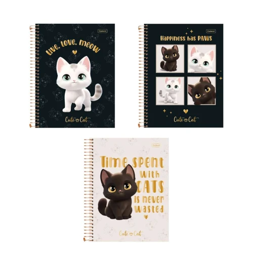 Caderno capa dura 01x1 80 folhas feminino cute cat Caderno capa dura 01x1 80 folhas feminino cute cat