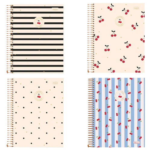 Caderno capa dura 10x1 160 folhas feminino cherry lovers Caderno capa dura 10x1 160 folhas feminino cherry lovers