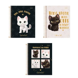 Caderno capa dura 10x1 160 folhas feminino cute cat