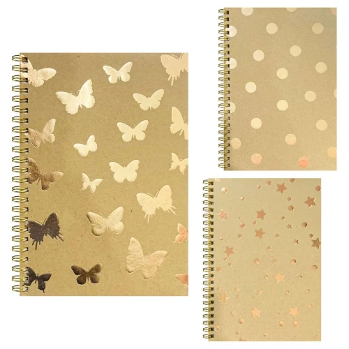 Caderno capa kraft 80 folhas decorado + caneta 142x208mm Interponte