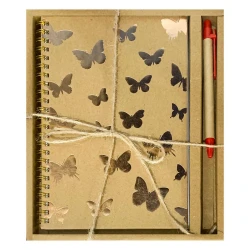 Caderno capa kraft 80 folhas decorado + caneta 142x208mm Interponte