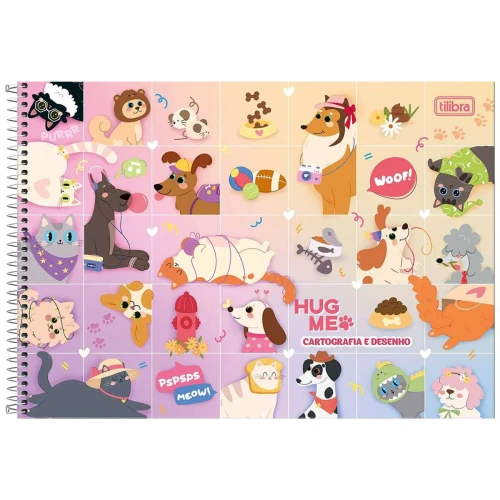 Caderno de desenho grande capa dura 80 folhas Hug Me Tilibra