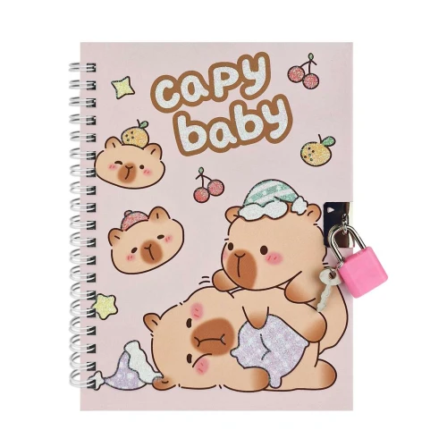 Caderno diário 112x174mm 45 folhas com cadeado Capivara sortido Interponte