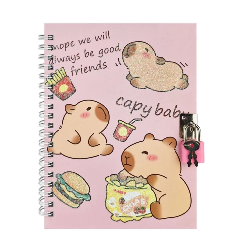 Caderno diário 112x174mm 45 folhas com cadeado Capivara sortido Interponte