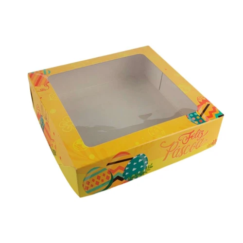 Caixa de papel kraft retangular com visor 35x25x7,5cm