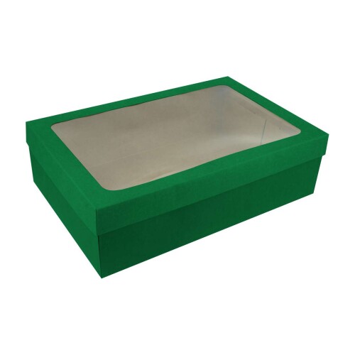 Caixa de papel kraft sapato com visor 16,5x26,5x07cm verde