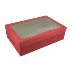 Caixa de papel kraft sapato com visor 16,5x26,5x07cm vermelha