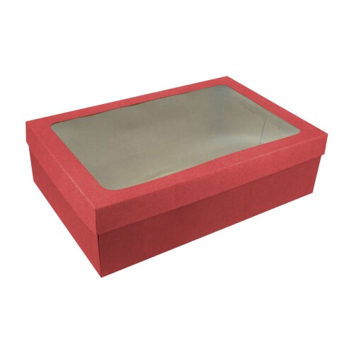Caixa de papel kraft sapato com visor 16,5x26,5x07cm vermelha