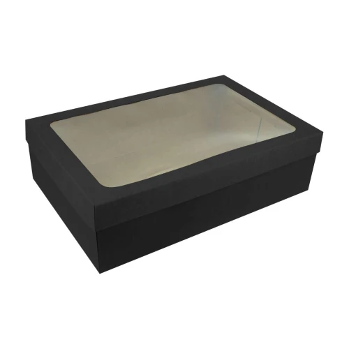 Caixa de papel kraft sapato com visor 20,5x30,5x9,5cm preto