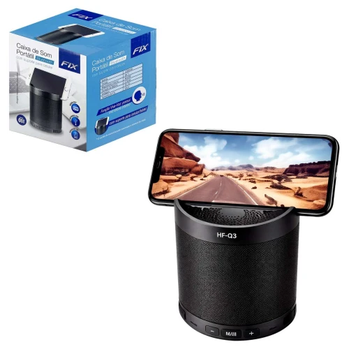 Caixa de som bluetooth 5w com suporte para celular Fix Caixa de som bluetooth 5w com suporte para celular Fix