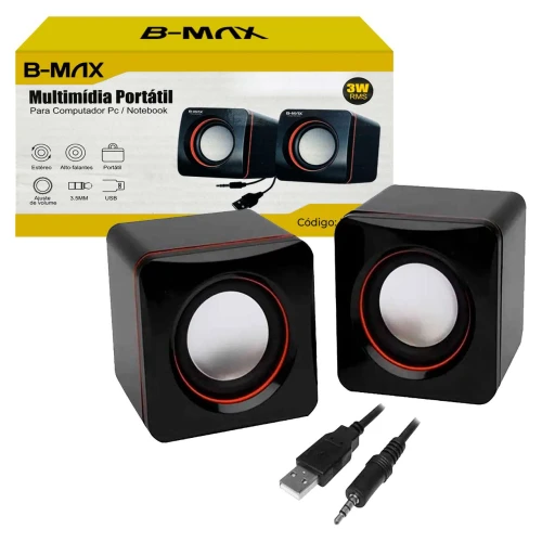 Caixa de som multimídia usb e p2 preta 3w B-Max