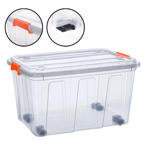 Caixa organizadora container 56 litros com trava e rodinha transparente Plásticos MB