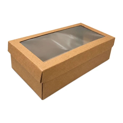 Caixa para presente kraft sapato com visor 35x18x10cm