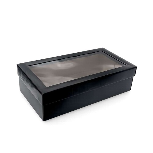 Caixa para presente preta sapato com visor 35x18x10cm Caixa para presente preta sapato com visor 35x18x10cm
