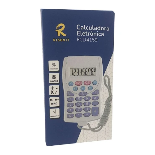 Calculadora pequena 8 digitos cinza com cordão