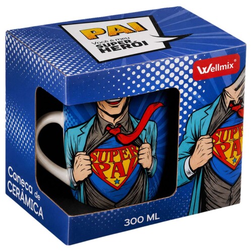 Caneca de cerâmica 310ML super pai comic na caixa Caneca de cerâmica 310ML super pai comic na caixa