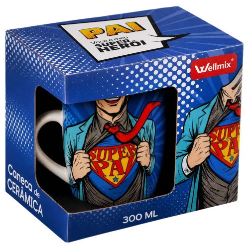 Caneca de cerâmica 310ML super pai comic na caixa Caneca de cerâmica 310ML super pai comic na caixa