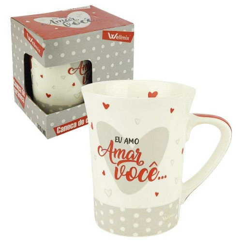 Caneca de ceramica 320ml namorados na caixa wellmix