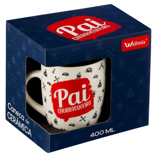 Caneca de ceramica 400ML pai churrasqueiro na caixa