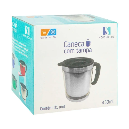 Caneca de inox 450ml colorida lisa com tampa