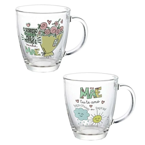 Caneca de vidro 380ml mãe sortidas