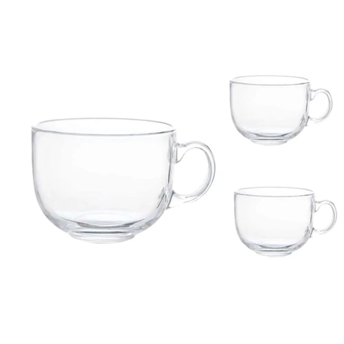 Caneca de vidro 470ml transparente 3 peças