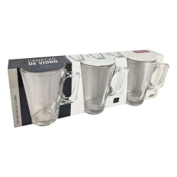 Caneca de vidro transparente 265ml com 03 unidades Tily Wellmix