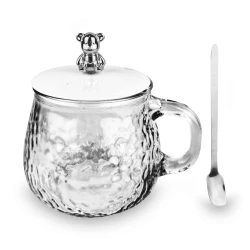Caneca de vidro transparente 400ml com colher Bear Ke Home